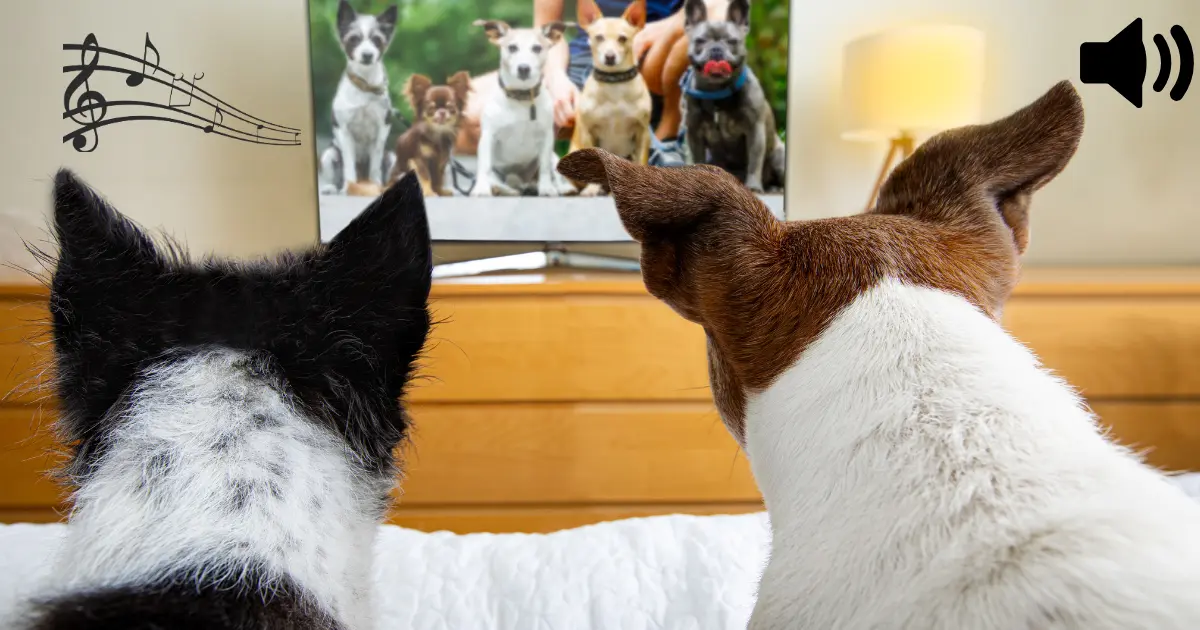 犬がテレビを見てる写真